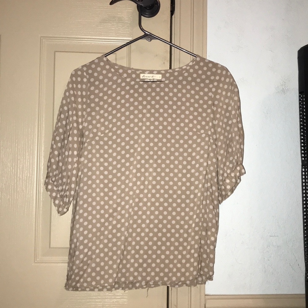 Tan polka dot blouse